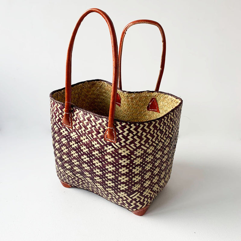 Panier artisanal noir Frise - Le comptoir de la plage