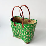 Panier artisanal vert Frise - Le comptoir de la plage