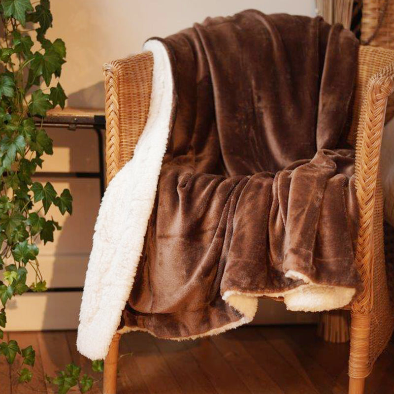 Plaid douillet doublé imitation Mouton Marron - Le comptoir de la plage