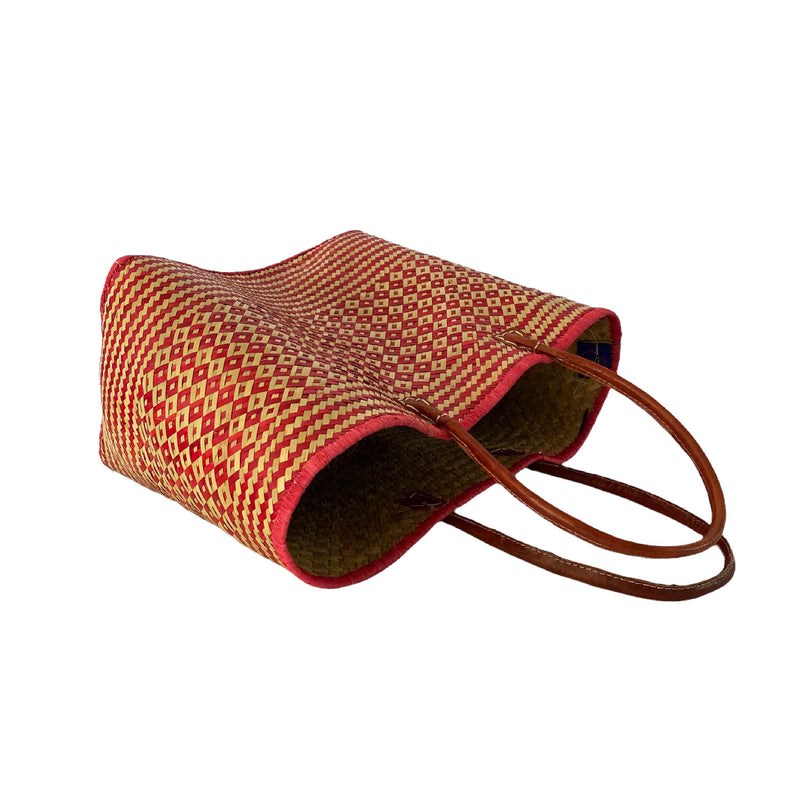 Panier artisanal rouge Rayas- Le comptoir de la plage