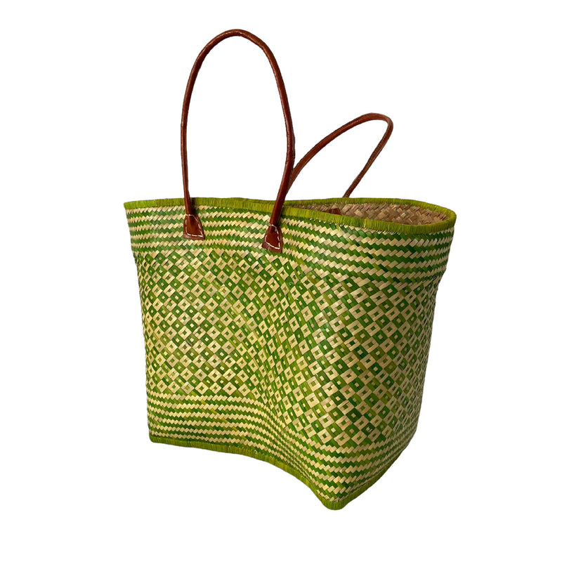 Panier artisanal Rayas vert - Le comptoir de la plage