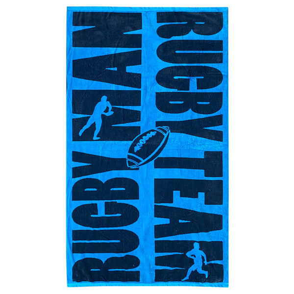 Serviette de plage Rugby Team - 90x170 cm 400 g/m² - Éponge velours Jacquard - Thème Rugby - 100 % Coton - LE COMPTOIR DE LA PLAGE