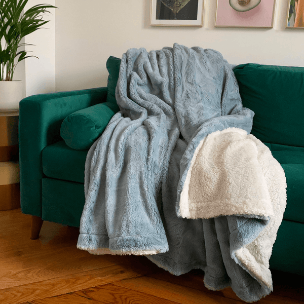 Plaid Couverture Polaire XL imitation Lapin 220x240 Gris Bleu - Le comptoir de la plage