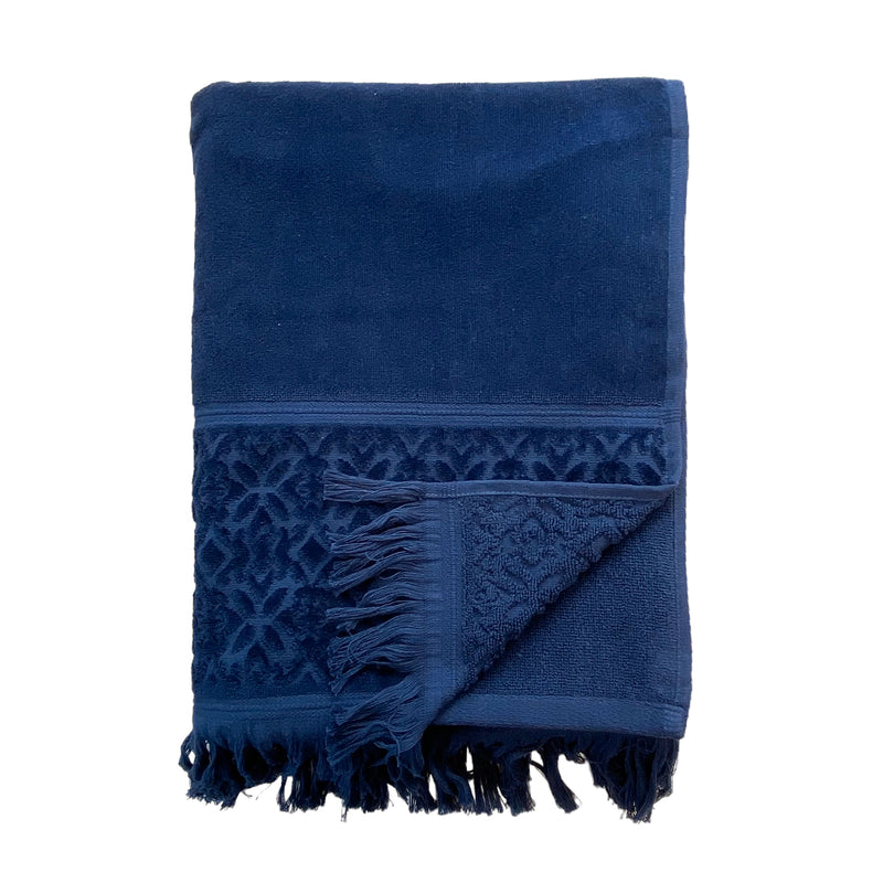 Serviette de plage unie bleue marine Romance - Le comptoir de la plage