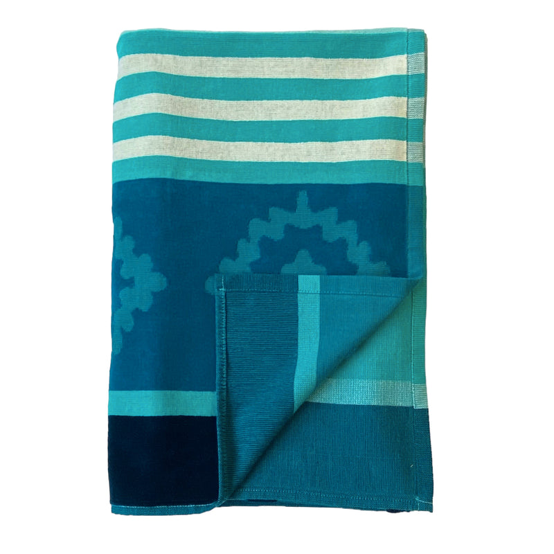Serviette de plage bleu éponge Velours Jacquard Razao - Le comptoir de la plage