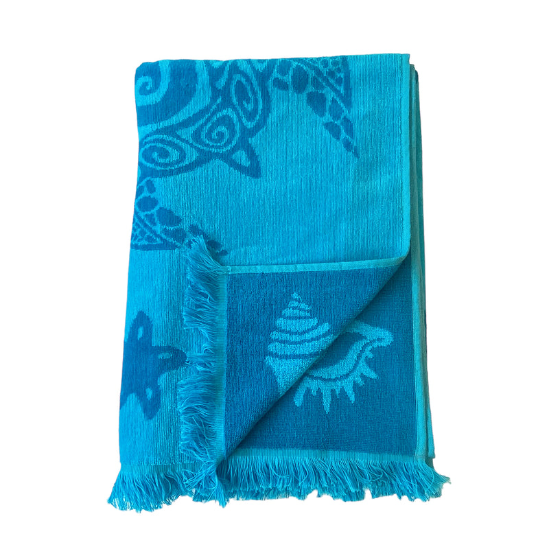 Serviette de plage éponge Velours Jacquard Atoll, large - Le comptoir de la plage