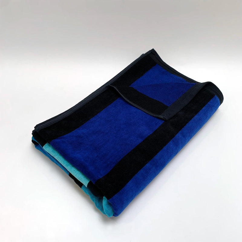 Serviette de plage éponge velours Jacquard Happy Blue -Taille L - Le comptoir de la plage