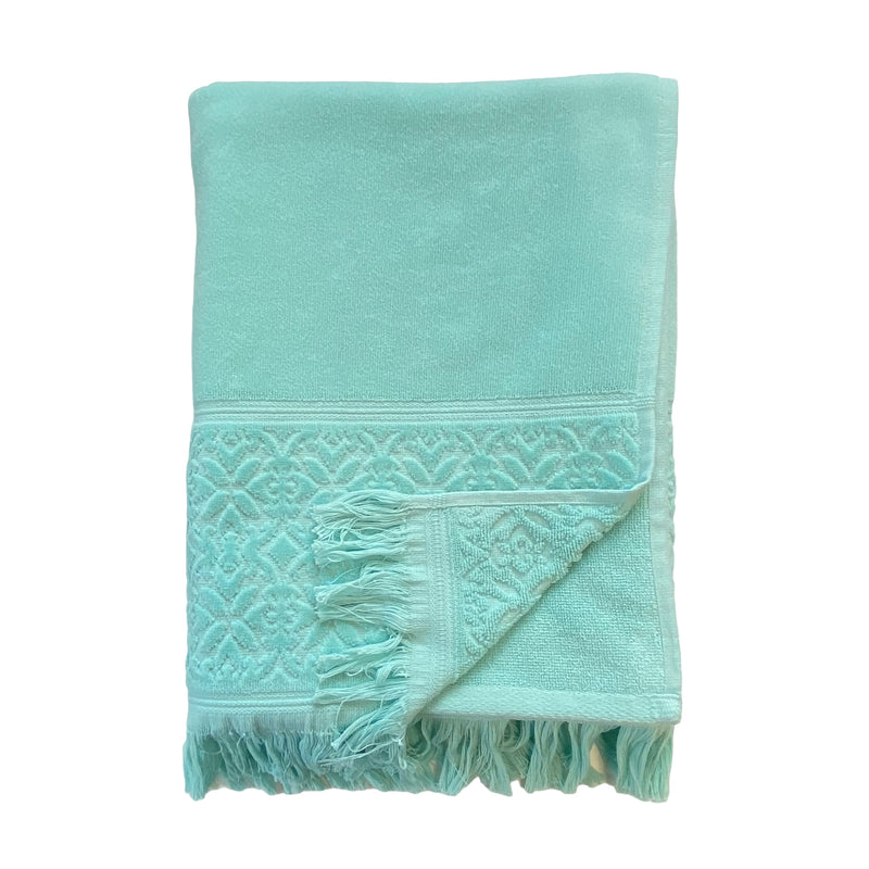 Serviette de plage unie bleu turquoise Romance - Le comptoir de la plage