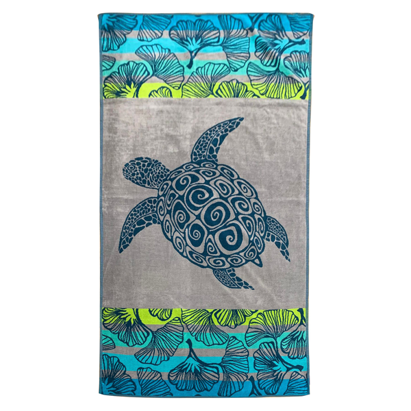 Serviette de plage Playamar - 95x175 cm 440 g/m² - Éponge velours Jacquard - Motif Tortue - 100 % Coton - LE COMPTOIR DE LA PLAGE