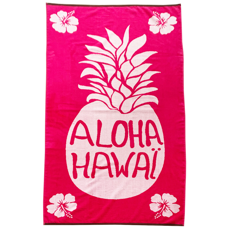 Serviette de plage Hawai - 90x170 cm 440 g/m² - Éponge velours Jacquard - Motif Exotique - 100 % Coton - LE COMPTOIR DE LA PLAGE