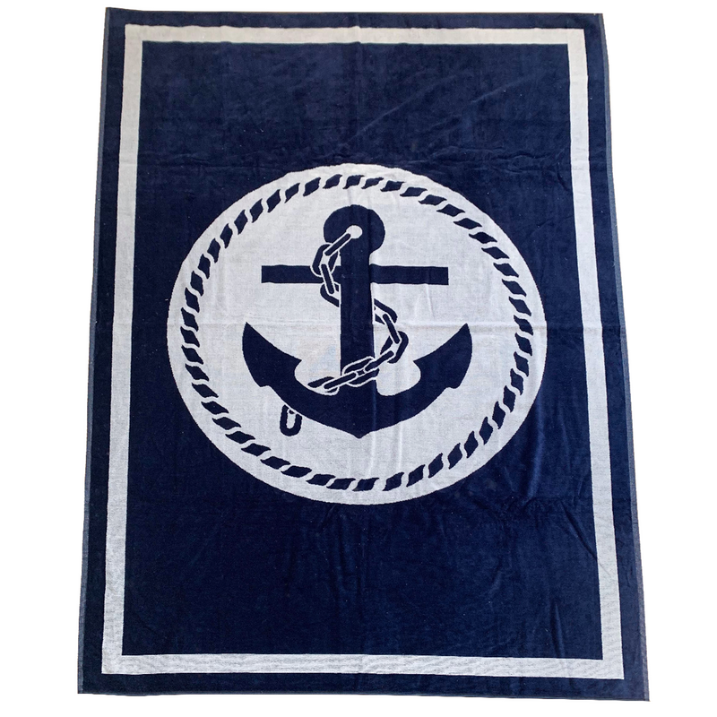Serviette de plage Edison - 140x200 cm 420 g/m² - Éponge velours Jacquard - Thème Marin - 100 % Coton - LE COMPTOIR DE LA PLAGE