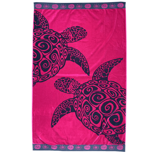 Serviette de plage en coton Fuchsia Turtle Taille L - Le comptoir de la plage