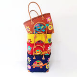 Panier artisanal de Madagascar Tortues - 29x44x18 cm/35x52x22 cm - Solide, idéal pour la plage ou les courses, panier avec pochon - Fibres naturelles et poignées cuir - LE COMPTOIR DE LA PLAGE