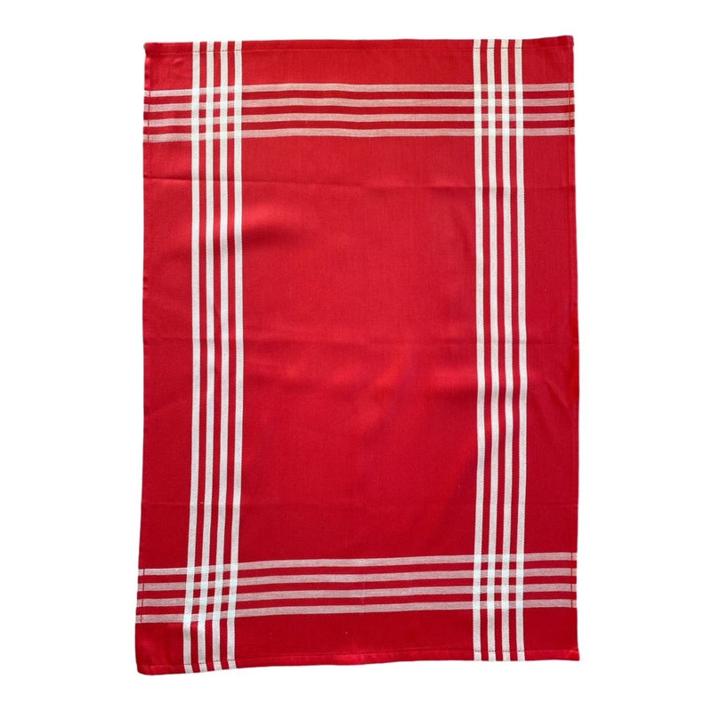Lot de 2 Duos de torchons assortis bicolores rayés rouge 50 x 70