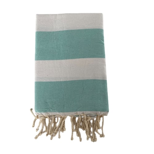 Fouta plate traditionnelle rayée Transat vert d'eau - Le comptoir de la plage