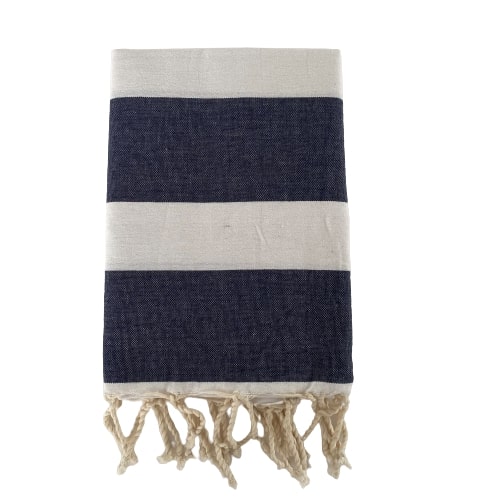 Fouta plate traditionnelle rayée Transat bleue marine - Le comptoir de la plage