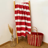 Drap de bain fouta plate traditionnelle rayée Transat rouge - Le comptoir de la plage