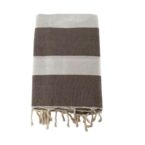 Fouta plate traditionnelle rayée Transat taupe - Le comptoir de la plage