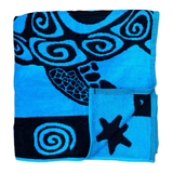Serviette de plage éponge Velours Jacquard Turquoise Turtle, extra large - Le comptoir de la plage