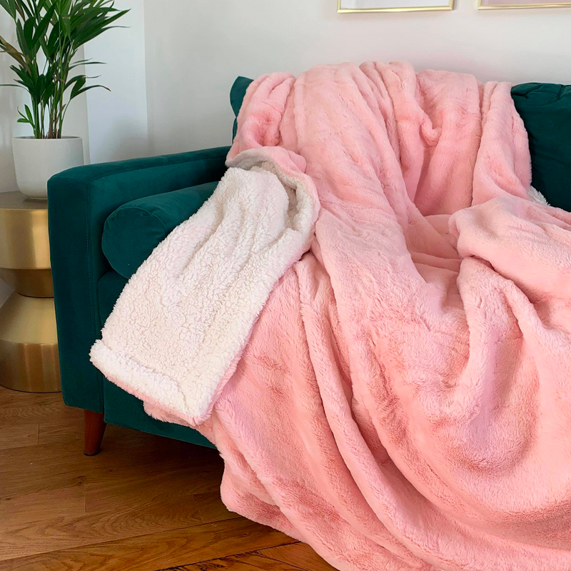 Plaid Couverture Polaire XL imitation Lapin 220x240 rose - Le comptoir de la plage