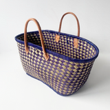 Panier artisanal de Madagascar Voatokana - 30x56x23 cm – Solide, idéal pour les courses - Fibres naturelles et poignées cuir - LE COMPTOIR DE LA PLAGE