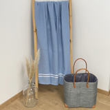 Drap de bain fouta coton gris bleu éponge Waffle - Le comptoir de la plage