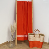 Drap de bain fouta coton rouge éponge Waffle - Le comptoir de la plage