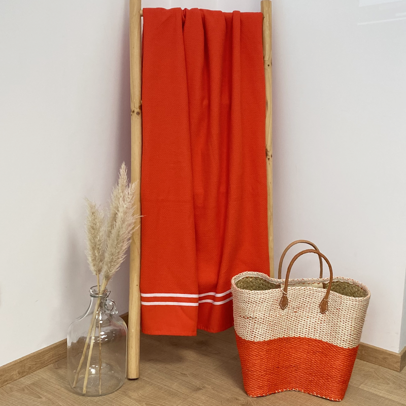 Drap de bain fouta coton rouge éponge Waffle - Le comptoir de la plage