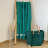 Drap de bain fouta coton vert éponge Waffle - Le comptoir de la plage