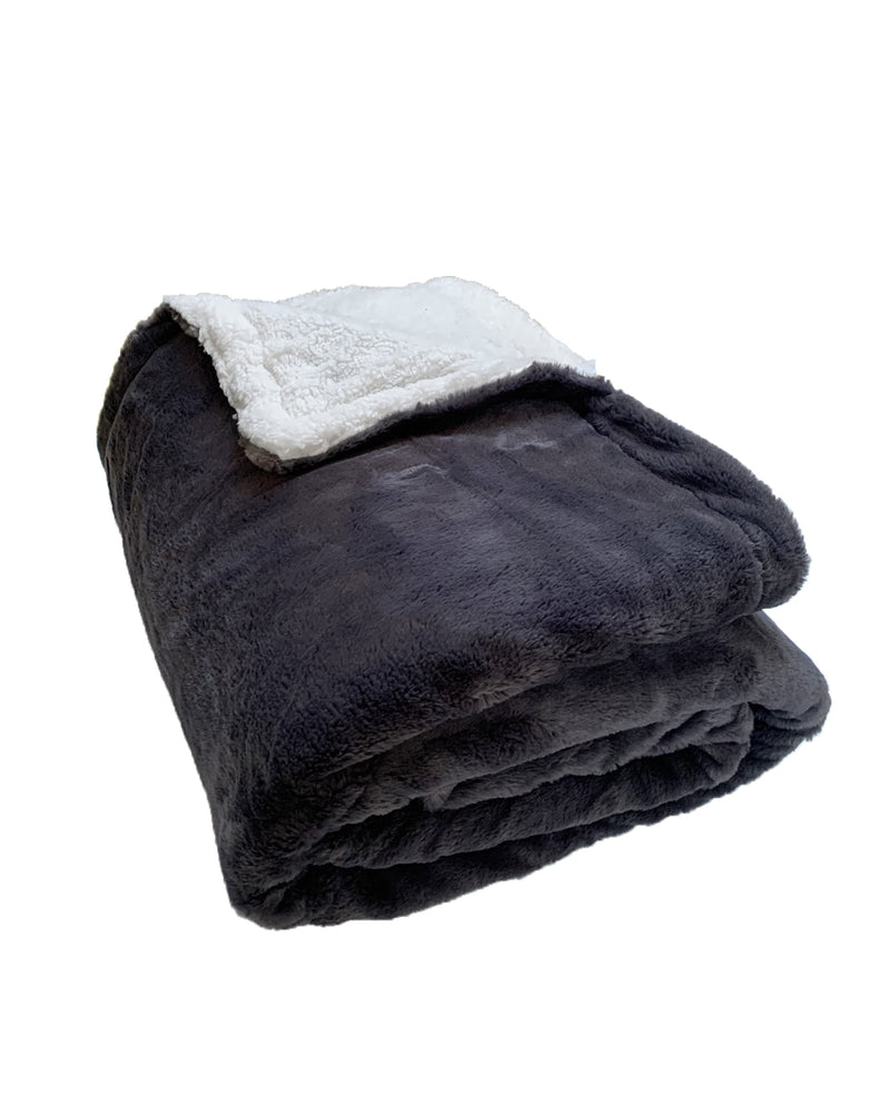 PLAID COUVERTURE  POLAIRE XL imitation "Lapin" 220 x 240 Anthracite