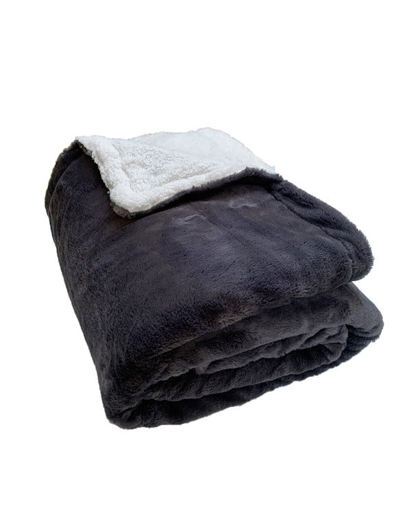 Plaid Polaire Imitation  toucher  "Lapin" Gris Anthracite 130X170