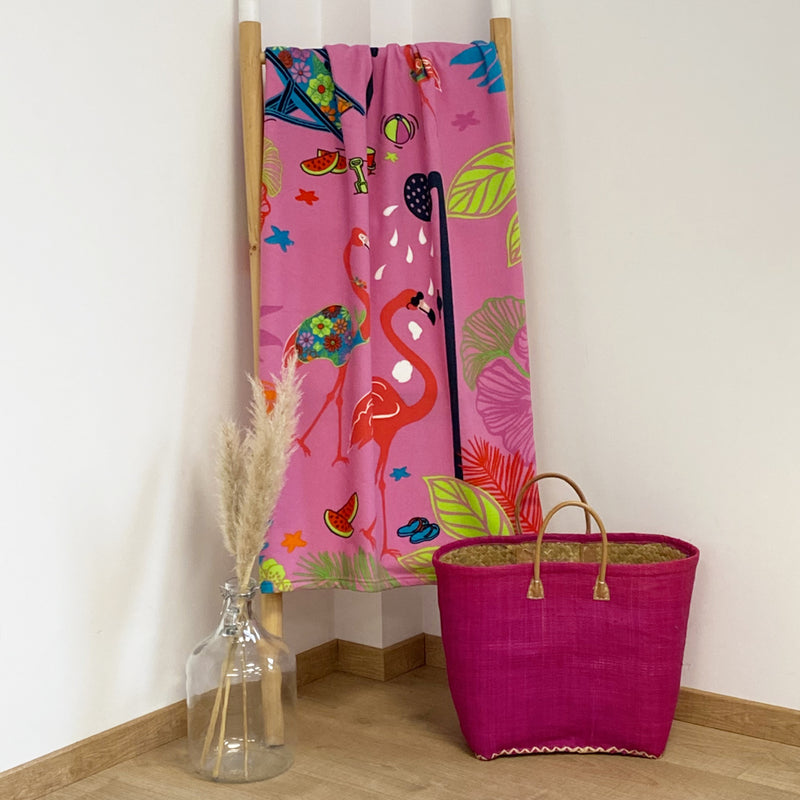 Drap de bain microfibre enfant rose Girly - Le comptoir de la plage