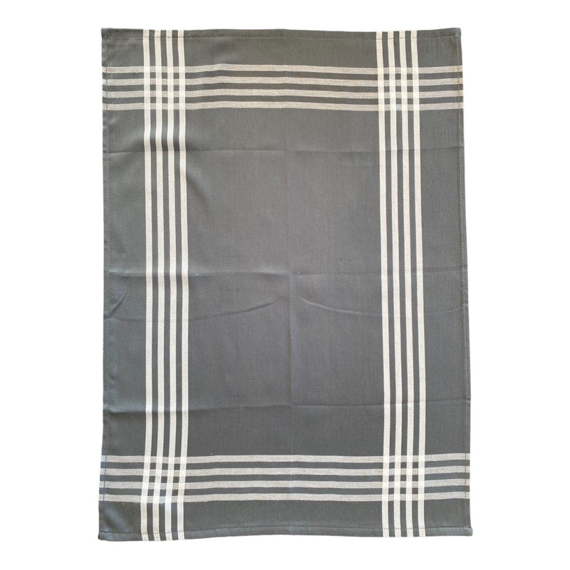 Lot de 2 Duos de torchons assortis bicolores rayés gris 50 x 70