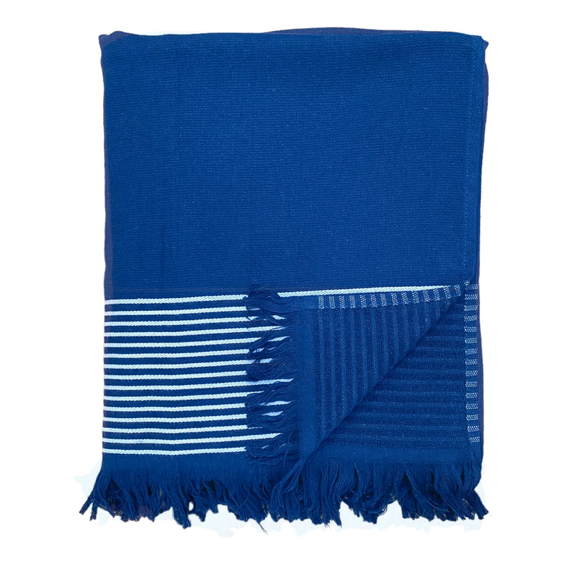 Fouta bleu marine coton doublée éponge Paski, large - Le comptoir de la plage