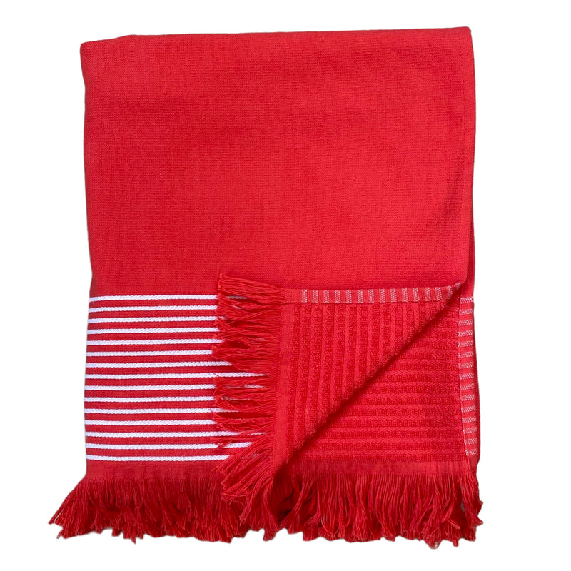 Fouta rouge coton doublée éponge Paski, large - Le comptoir de la plage