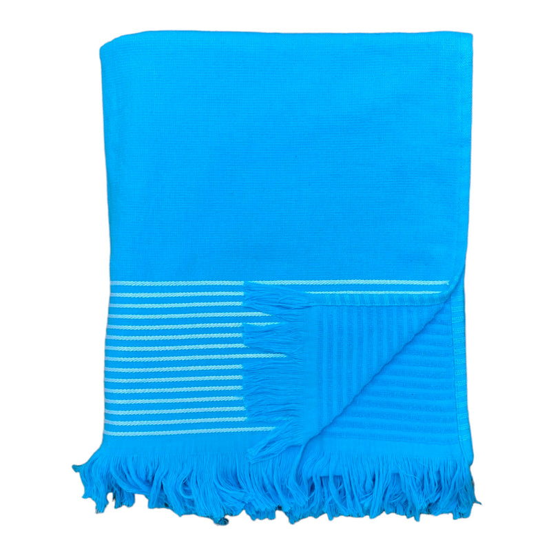 Fouta turquoise coton doublée éponge Paski, large - Le comptoir de la plage