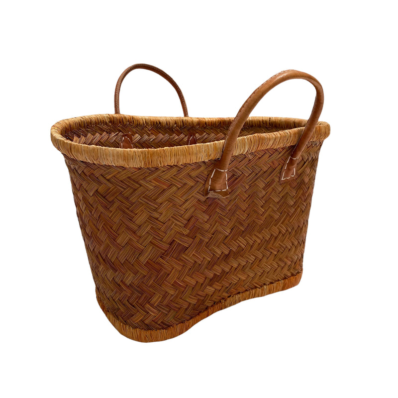 Panier artisanal caramel Aravola unis - Le comptoir de la plage