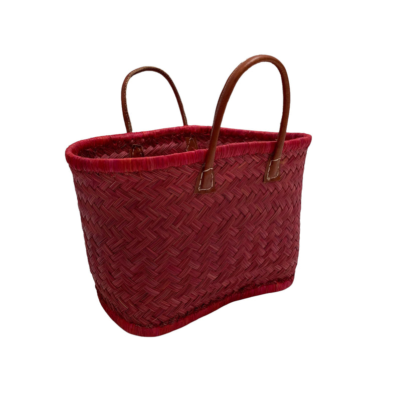 Panier artisanal rouge Aravola unis - Le comptoir de la plage