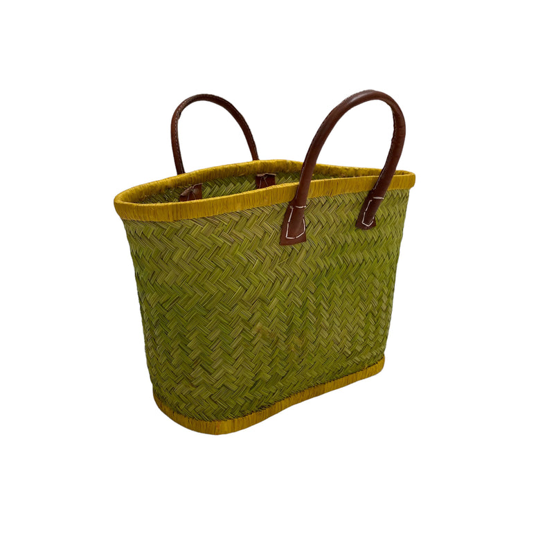 Panier artisanal jaune Aravola unis - Le comptoir de la plage