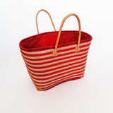 panier artisanal ambanja rouge fibres naturelles GM rabane coins cuir avec pochon dimensions 50×20×35 cm robuste et élégant, parfait pour sorties et marché, robuste et élégant