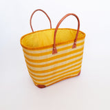 panier artisanal ambanja safran fibres naturelles GM rabane coins cuir avec pochon dimensions 50×20×35 cm robuste et élégant, parfait pour sorties et marché, robuste et élégant