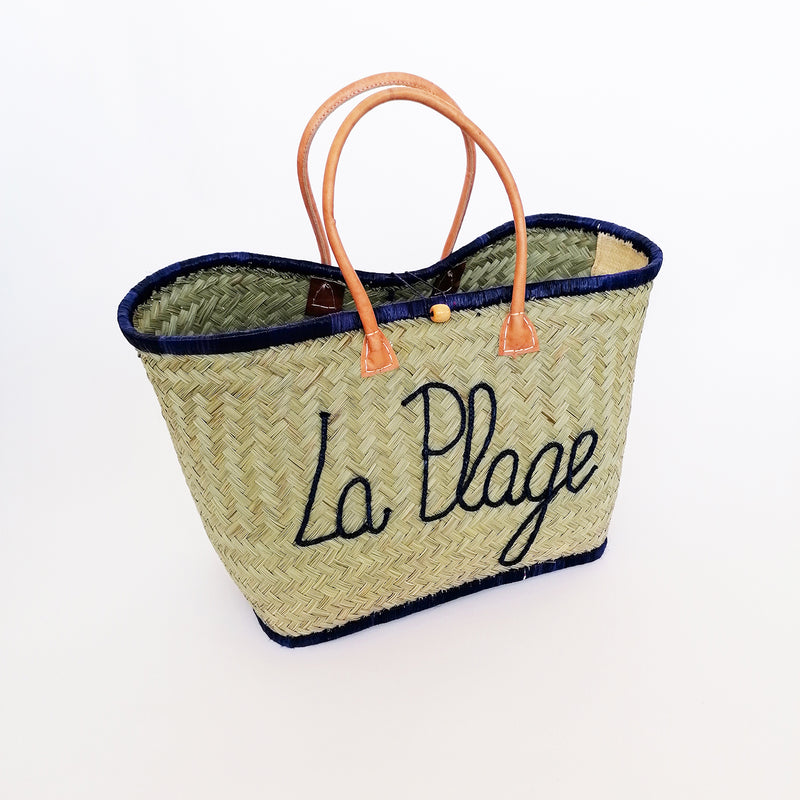 Panier artisanal Pasika en fibres naturelles bleu marine - Le comptoir de la plage
