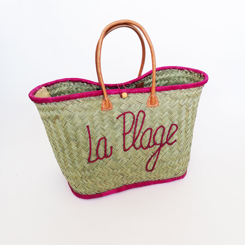 Panier artisanal Pasika en fibres naturelles rose - Le comptoir de la plage