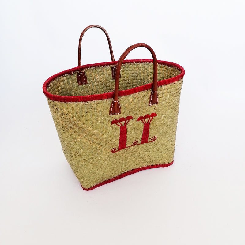 Panier artisanal rouge Baobab - Le comptoir de la plage