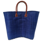 Panier artisanal bleu Belo unis GM - Le comptoir de la plage