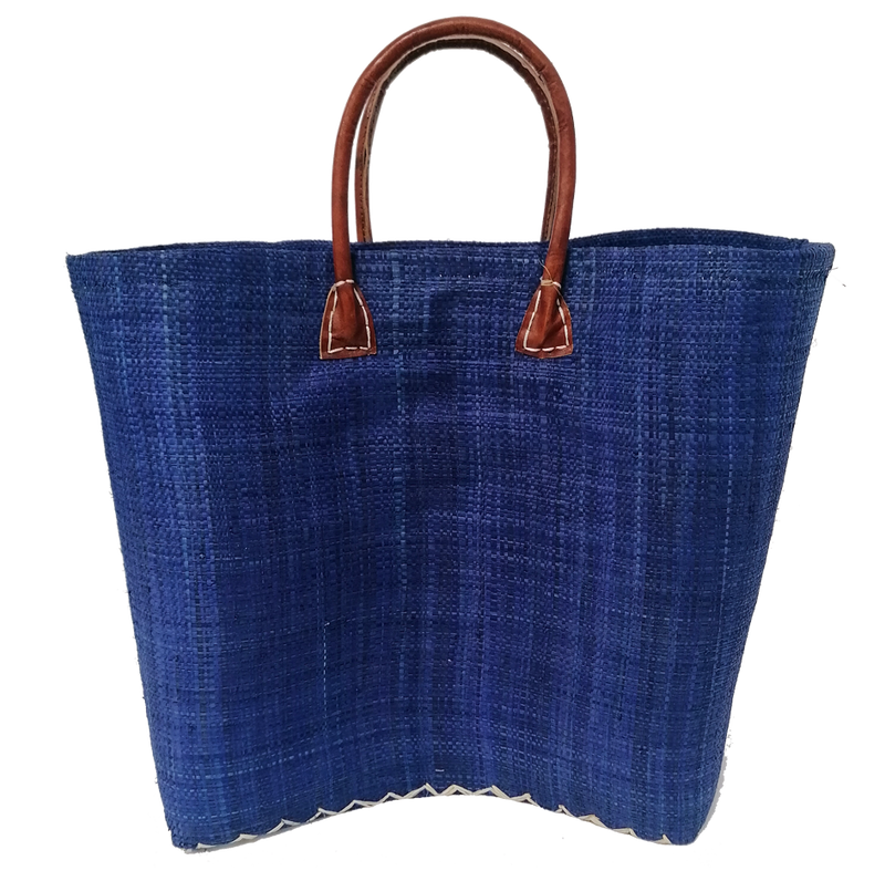 Panier artisanal bleu Belo unis GM - Le comptoir de la plage
