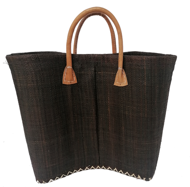 Panier artisanal noir Belo unis GM - Le comptoir de la plage