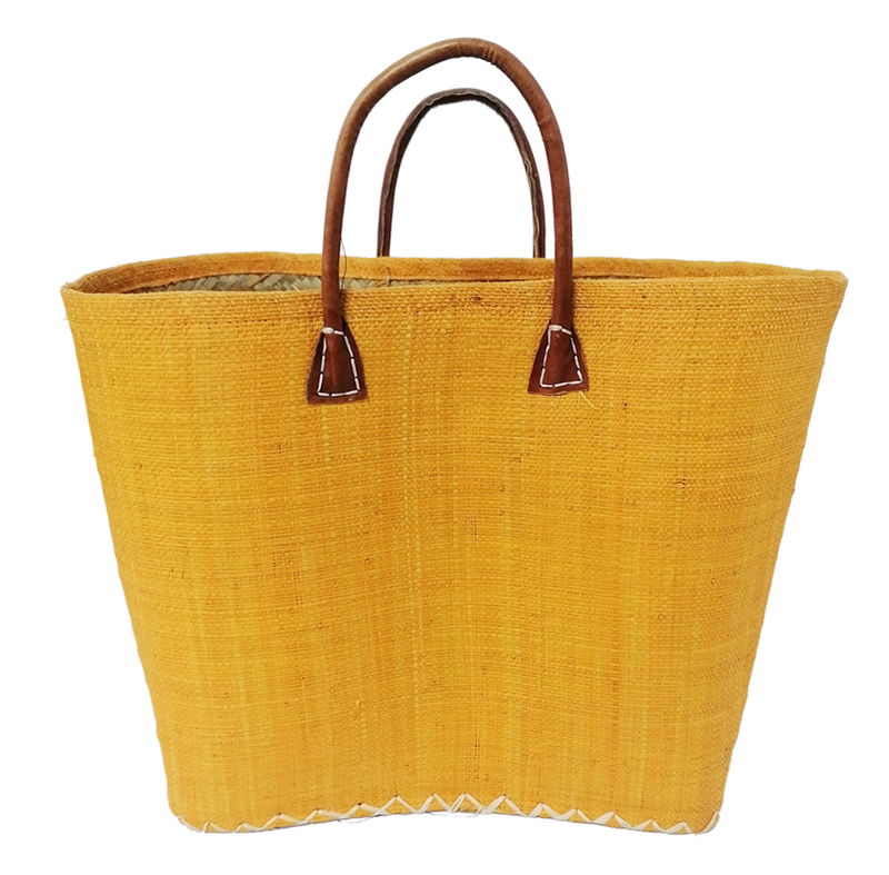 Panier artisanal jaune Belo unis GM - Le comptoir de la plage