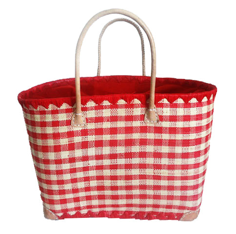 Panier artisanal rouge carreaux - Le comptoir de la plage