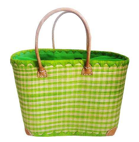 Panier artisanal vert carreaux - Le comptoir de la plage